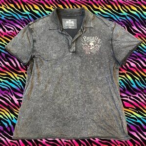 Y2k Grunge emo Affliction Charcoal Polo with Skull Graphic